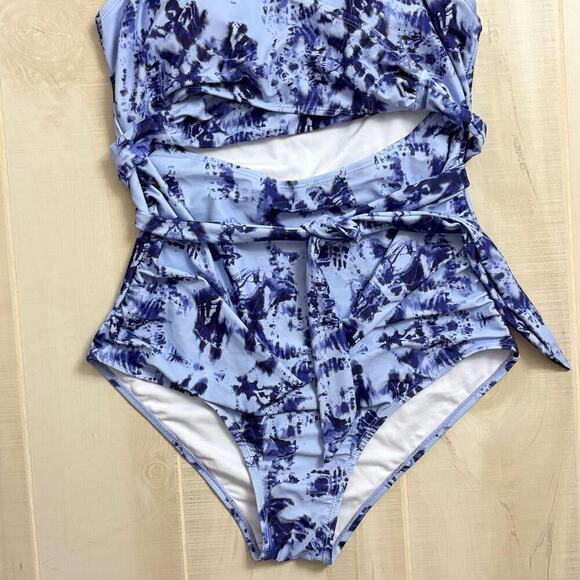 Daci Sexy High Waisted Tummy Control One Piece Swimsuit BlueTie Dye Sz 14W - Picture 8 of 9